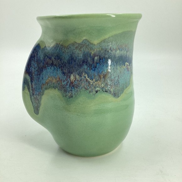 Neher Pottery Green Right Handed Hand Warmer Mug Clay in Motion 2015 Signed - Picture 2 of 10